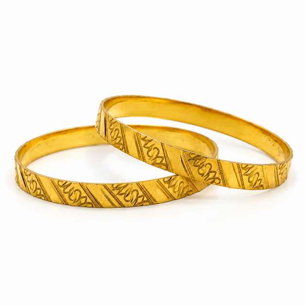 Gold Engraved Patterned Pair Of Bangles - CBA11425 detail view