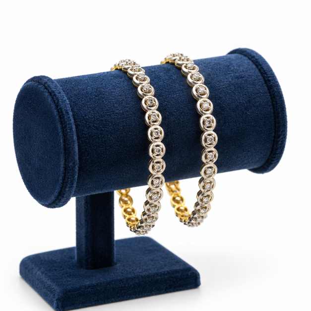 Gold Two-Tone Circular Link Designer Bangles - Pair - CBA70057