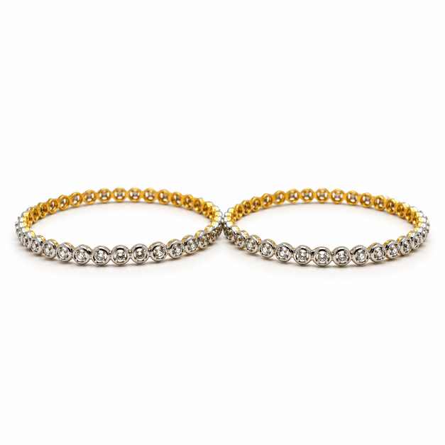 Gold Two-Tone Circular Link Designer Bangles - Pair - CBA70057 close-up view