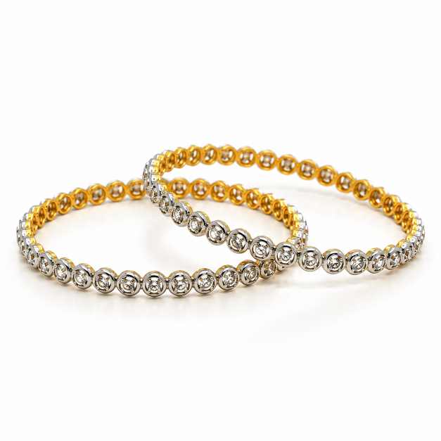 Gold Two-Tone Circular Link Designer Bangles - Pair - CBA70057 detail view