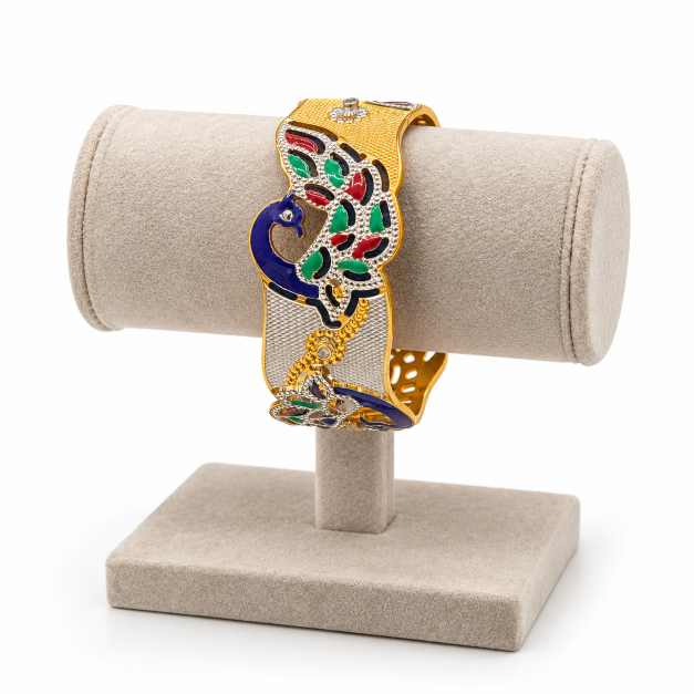 Gold Bangles Copper Bangle With Multicolour Enamel Peacock-Inspired Design - CBA459
