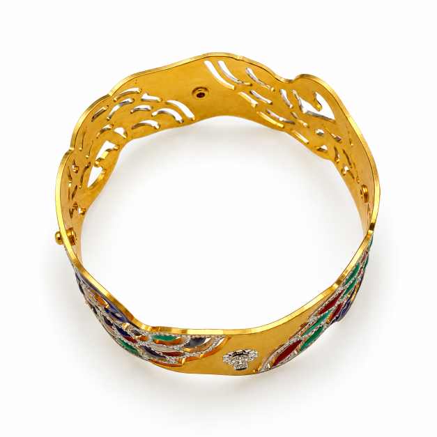 Gold Bangles Copper Bangle With Multicolour Enamel Peacock-Inspired Design - CBA459 close-up view