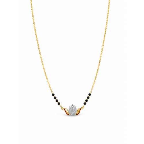 Gold Chain Elegant Gold-Tone Black Beaded Floral Pendant Necklace - SGAN10178 close-up view