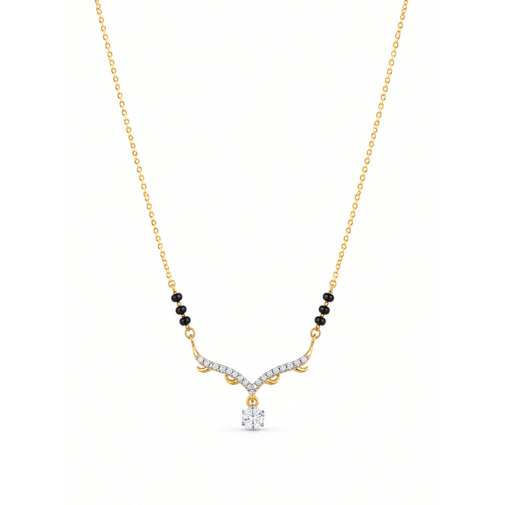 Gold Chain Elegant V-Shape Gold-Tone Necklace With Black Bead Accents And Clear Stones - SGAN10179