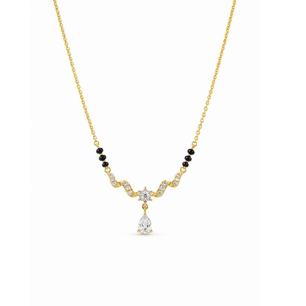 Gold Chain Gold-Tone Necklace With Black Bead Accents And Teardrop Pendant - SGAN10194 front view