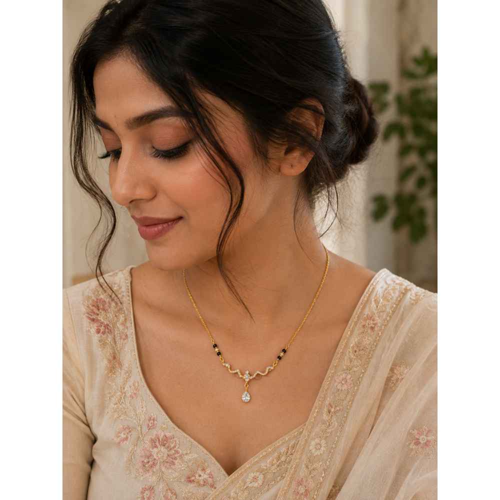Gold Chain Gold-Tone Necklace With Black Bead Accents And Teardrop Pendant - SGAN10194 detail view