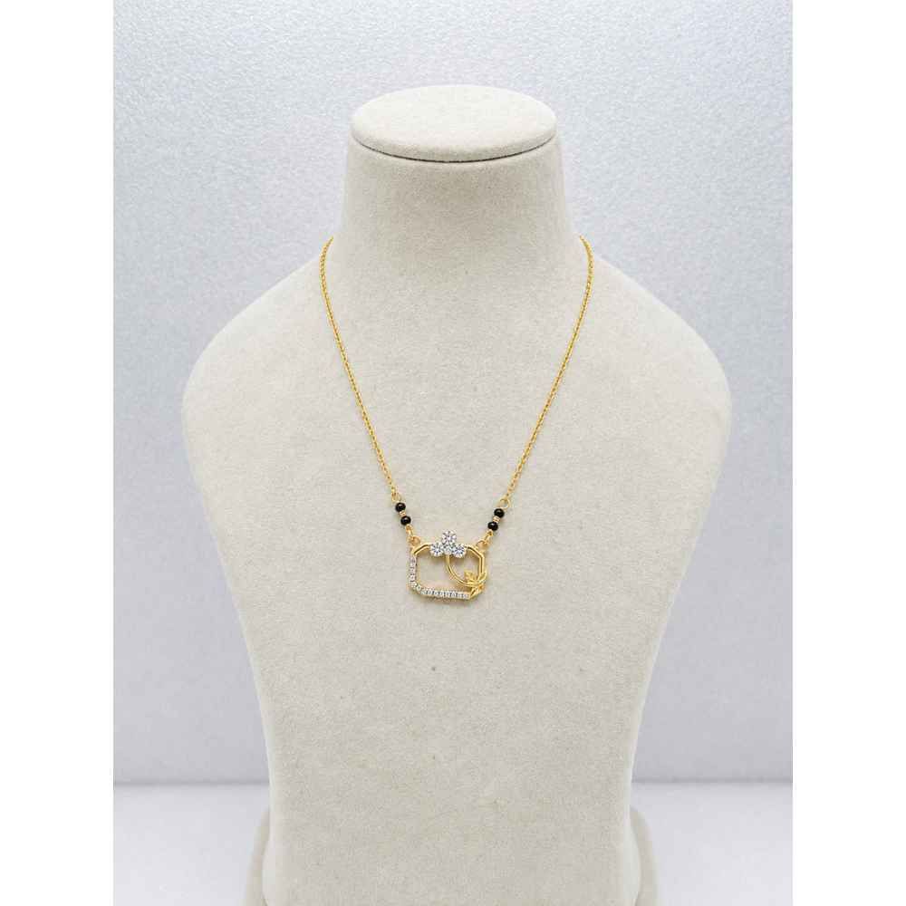 Silver Elegant Gold-Tone Chain Necklace With Black Bead And Stone-Set Pendant - SGAN10188 side view