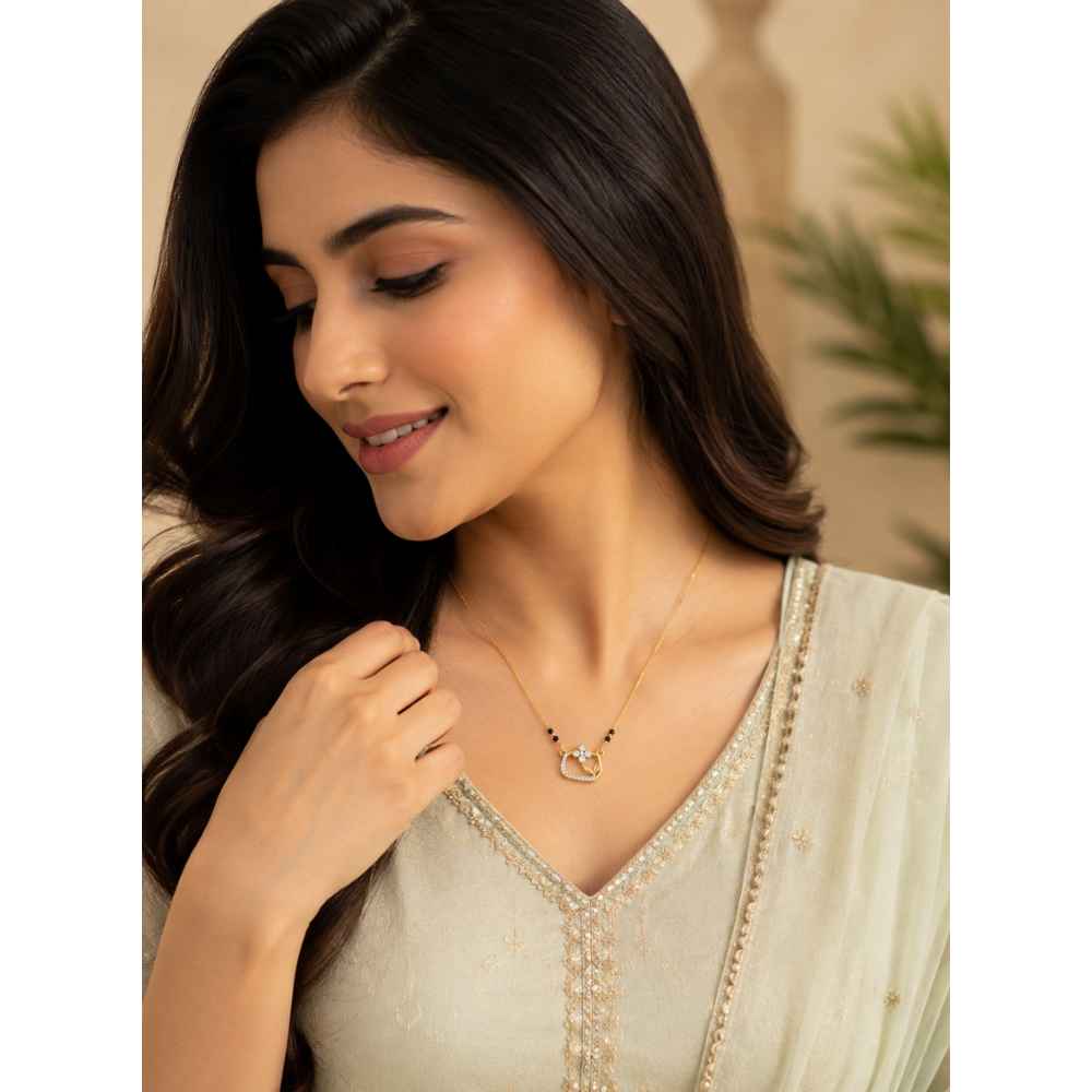 Silver Elegant Gold-Tone Chain Necklace With Black Bead And Stone-Set Pendant - SGAN10188 detail view