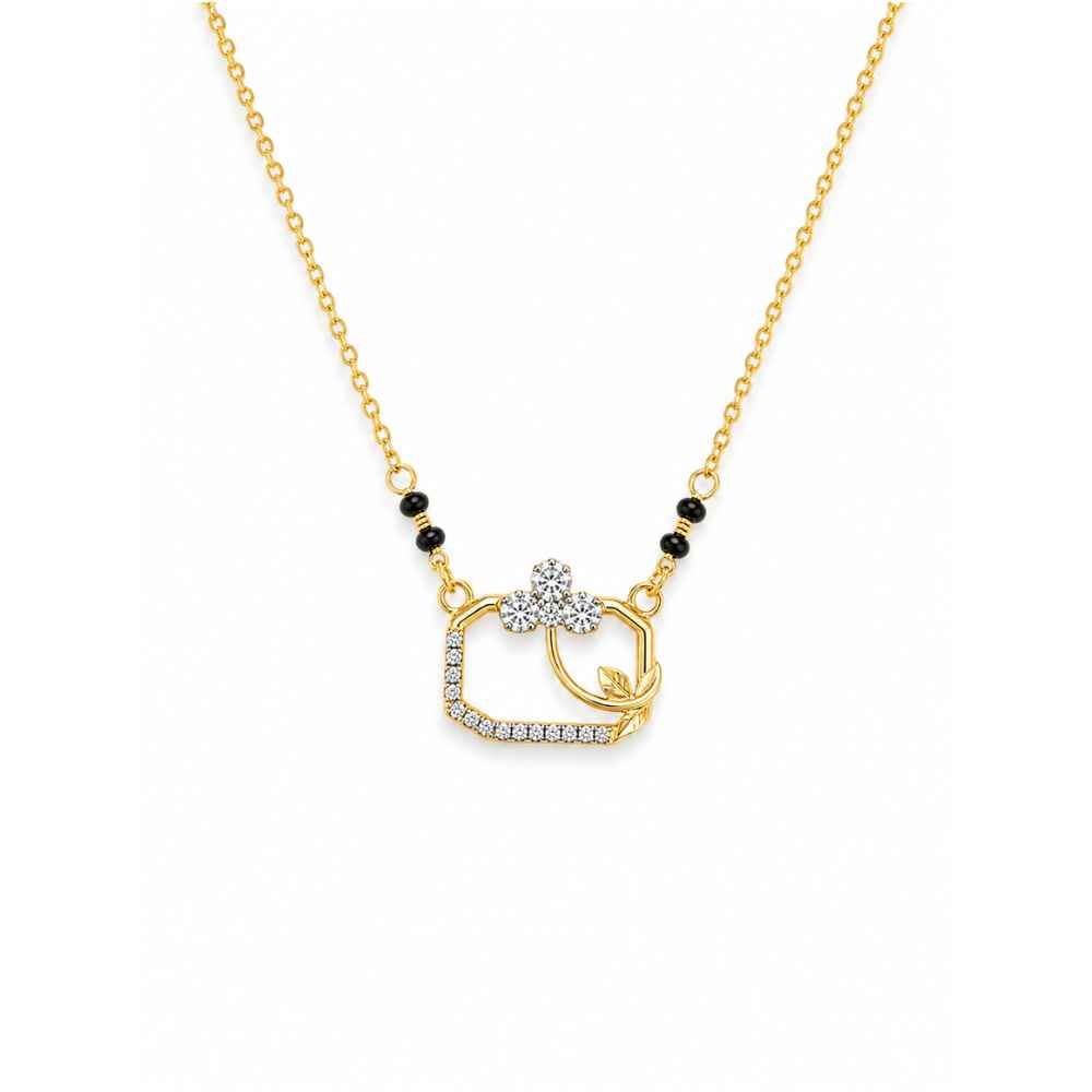 Silver Elegant Gold-Tone Chain Necklace With Black Bead And Stone-Set Pendant - SGAN10188 front view