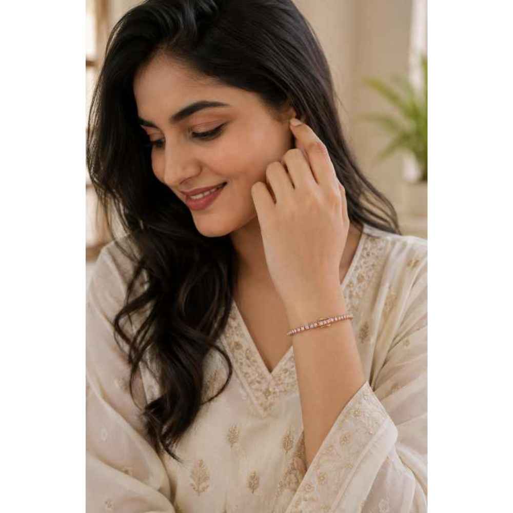 Silver Rose-Gold Tone Stone-Set Link Bracelet - ABR62307 close-up view