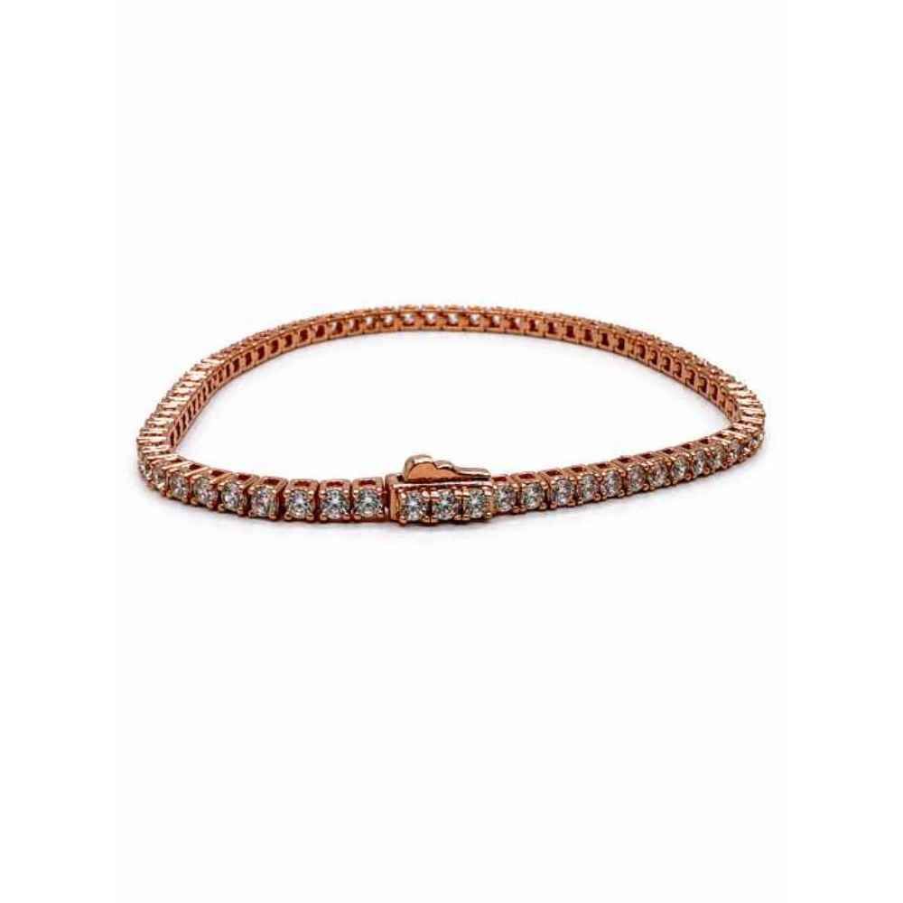 Silver Rose-Gold Tone Stone-Set Link Bracelet - ABR62307 detail view