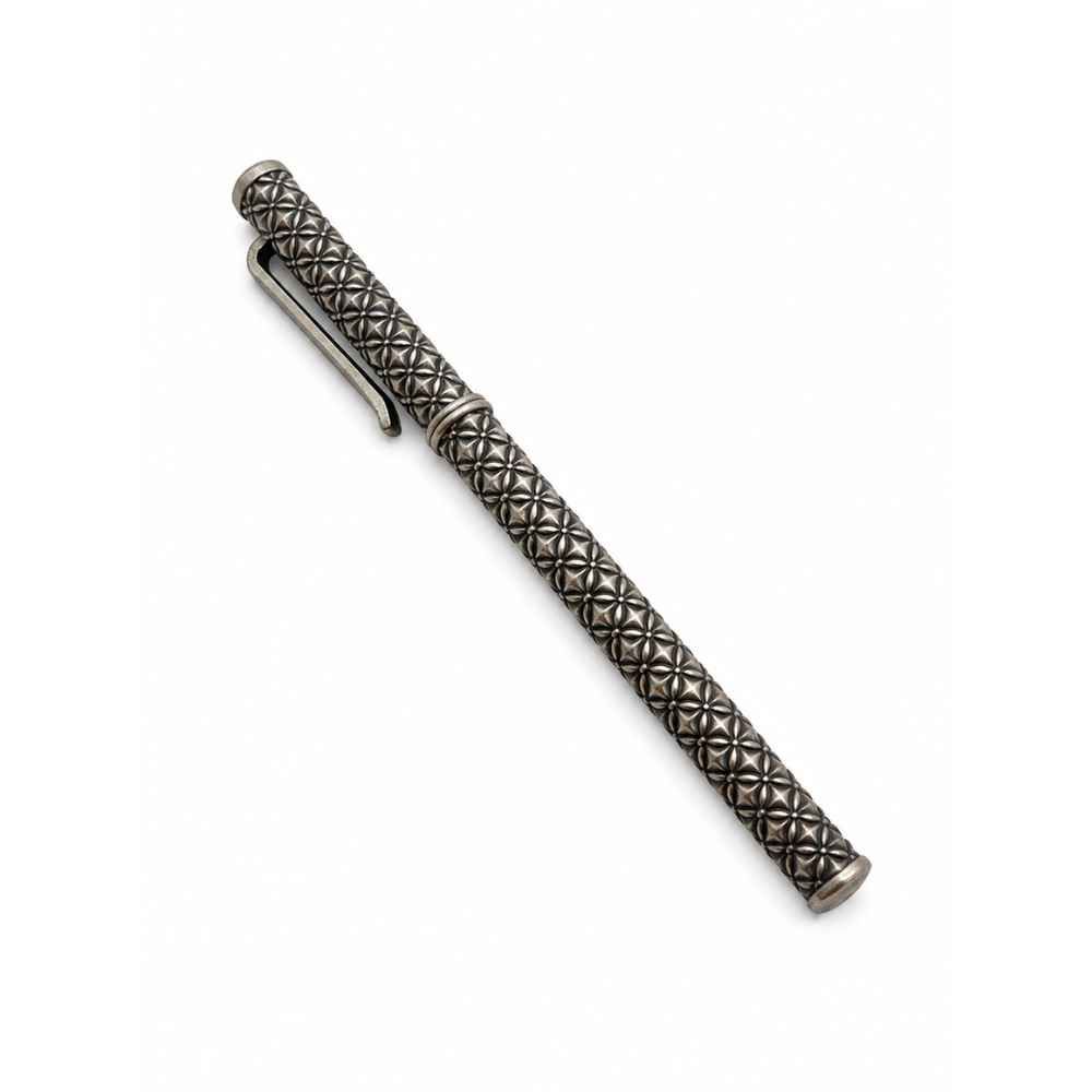 Silver Ornate Silver-Tone Engraved Luxury Pen With Geometric Pattern - SAC60290 front view