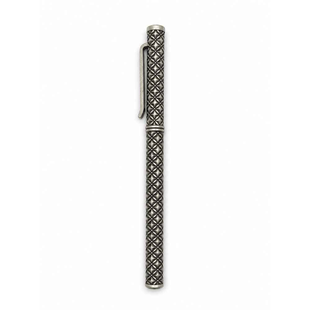 Silver Ornate Silver-Tone Engraved Luxury Pen With Geometric Pattern - SAC60290 detail view
