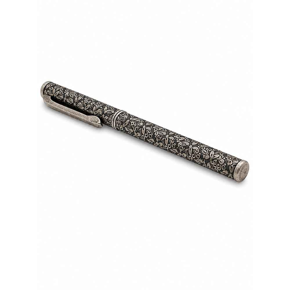 Silver Ornate Floral Engraved Decorative Pen - SAC60288 front view