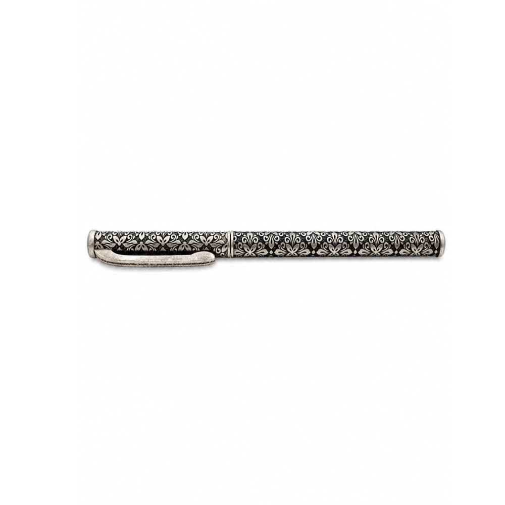Silver Ornate Floral Engraved Decorative Pen - SAC60288 close-up view