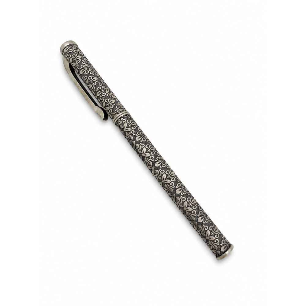Silver Ornate Floral Engraved Decorative Pen - SAC60288 detail view