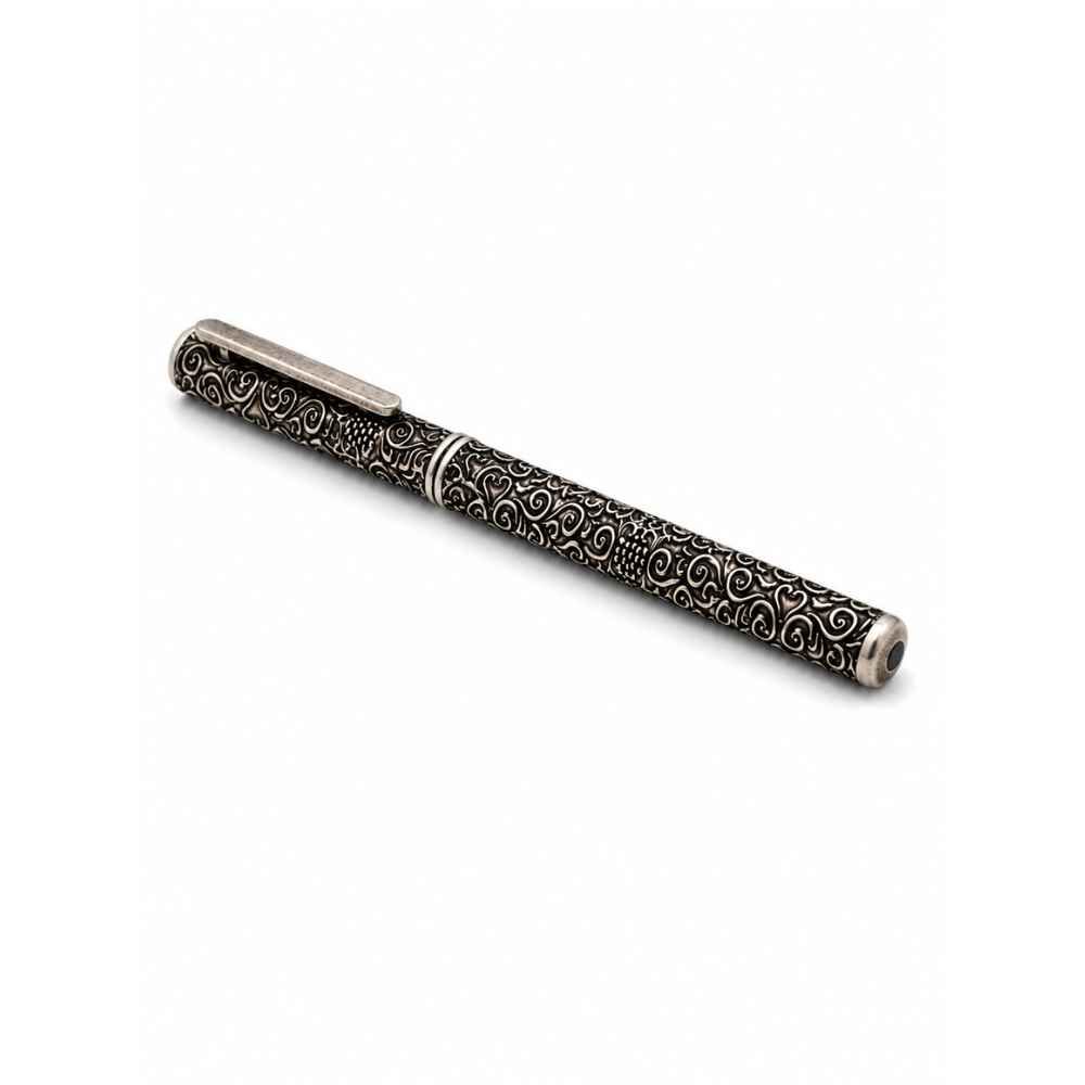 Silver Ornate Scrollwork Decorative Metal Pen - SAC60284 front view