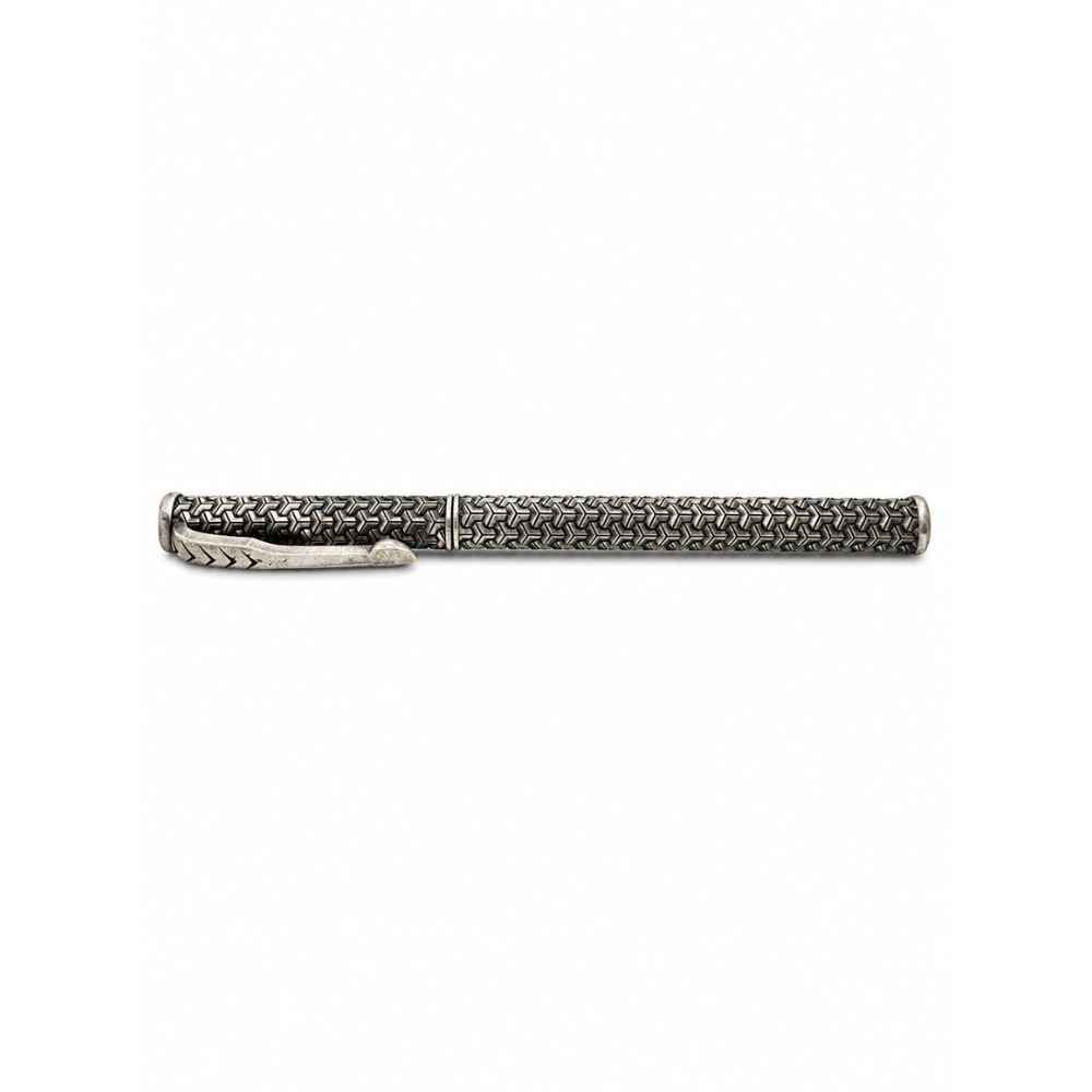 Silver Ornate Textured Metal Rollerball Pen With Geometric Pattern - SAC60292 close-up view