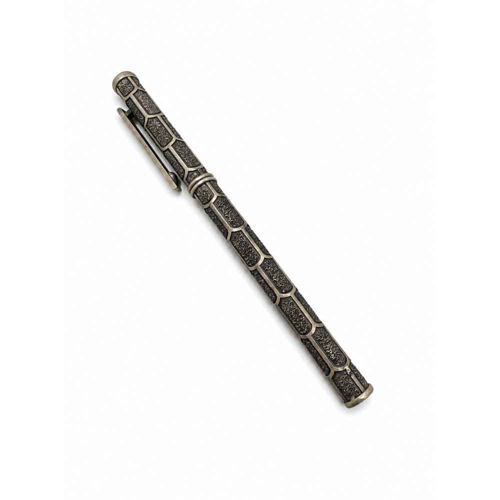 Silver Ornate Engraved Metal Pen With Antique Finish - SAC60287 front view