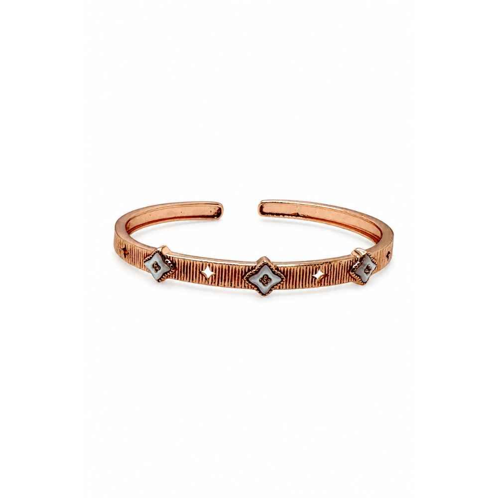 Silver Rose-Gold Tone Geometric Open Cuff Bracelet - ABR62278 detail view