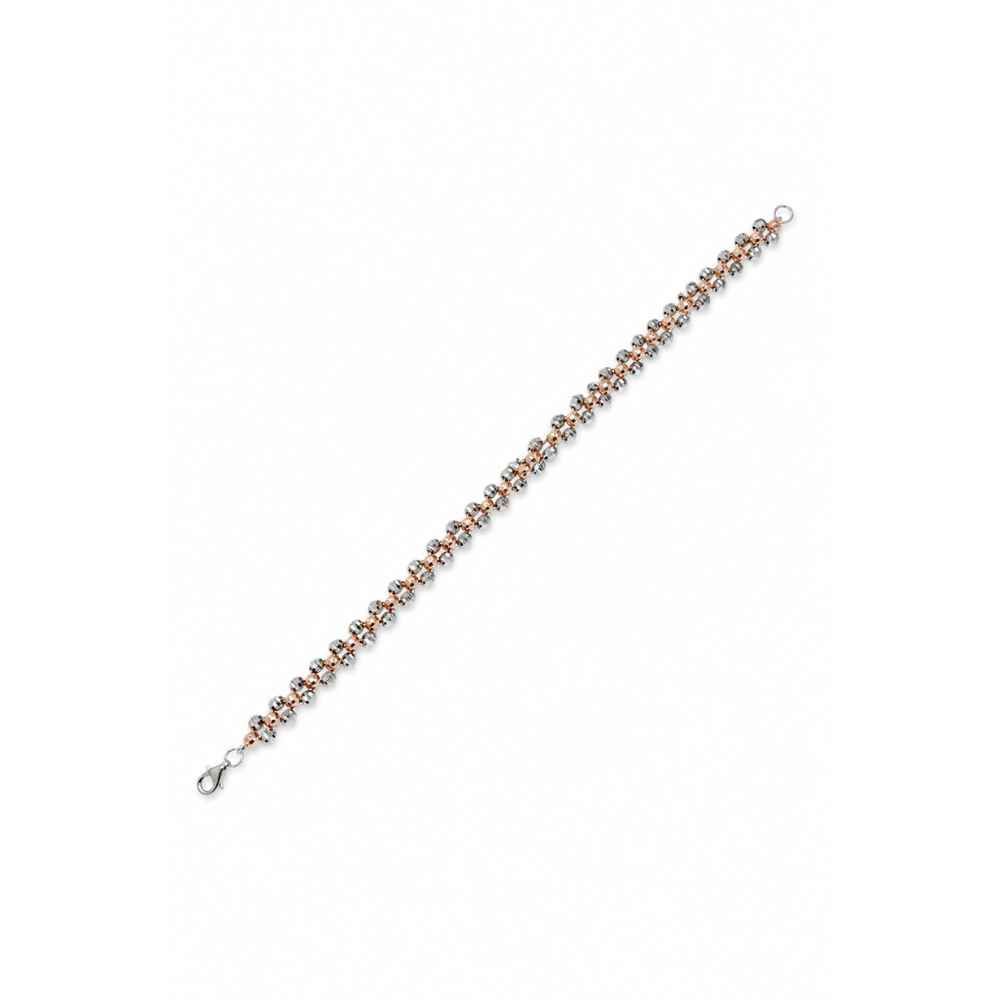 Silver Two-Tone Beaded Link Bracelet With Ribbed Silver And Rose-Gold Accents - ABR62338 close-up view