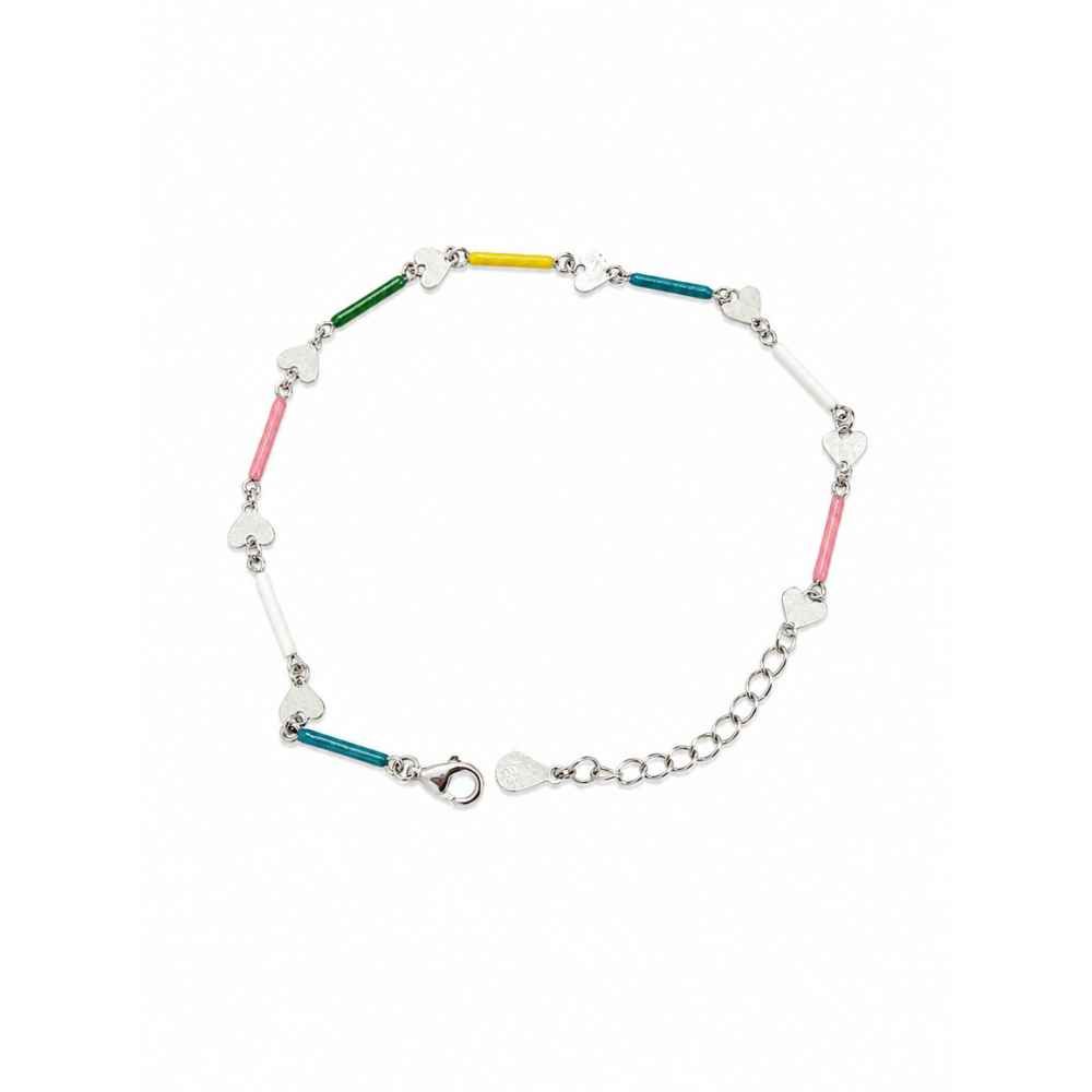 Silver Multicolour Heart Link Charm Bracelet - ABR61811