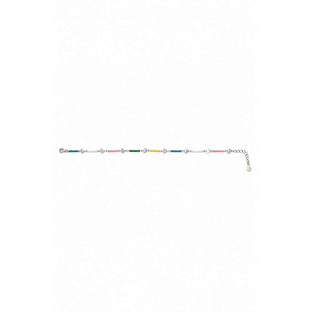 Silver Multicolour Heart Link Charm Bracelet - ABR61811 close-up view