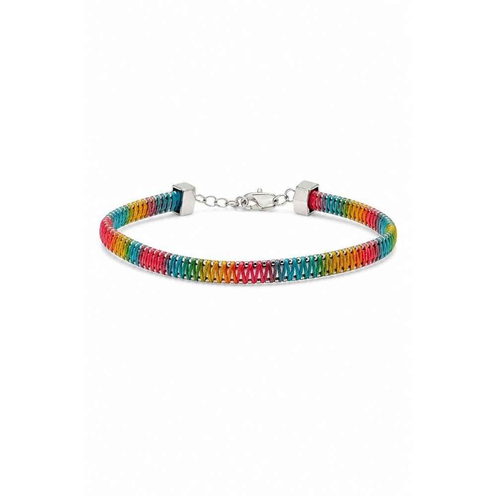 Silver Multicolour Coiled Design Bracelet With Silver-Tone Clasp - ABR61805 close-up view