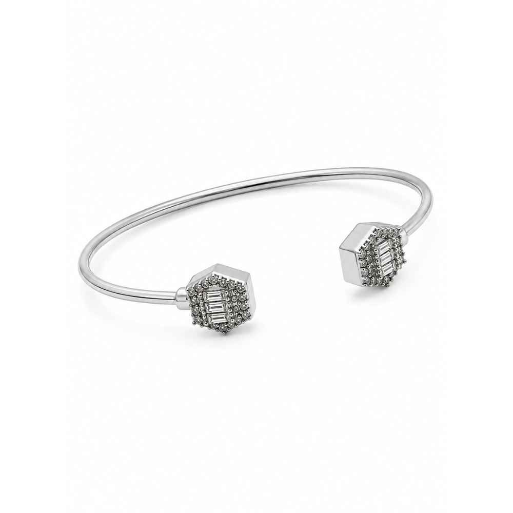 Silver Silver-Tone Geometric Open Cuff Bracelet - ABR62170