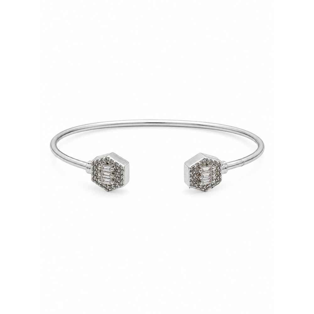 Silver Silver-Tone Geometric Open Cuff Bracelet - ABR62170 close-up view