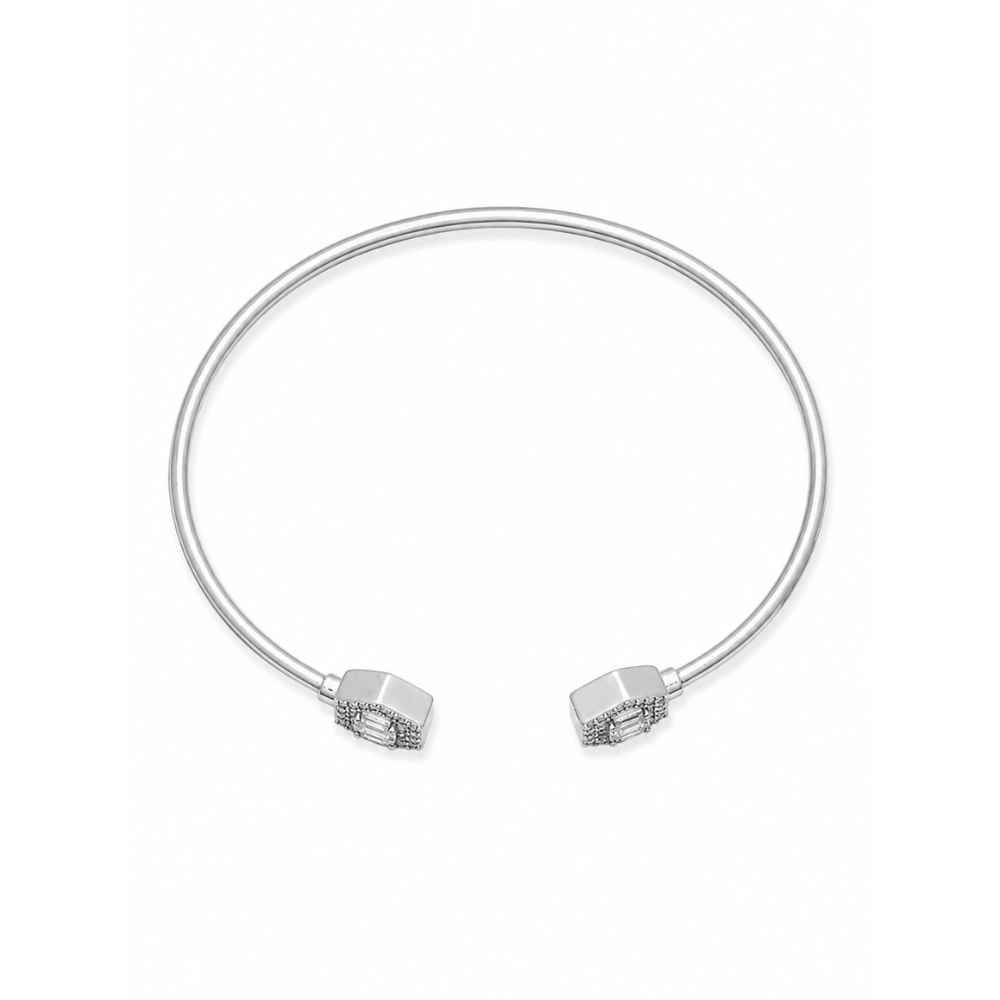 Silver Silver-Tone Geometric Open Cuff Bracelet - ABR62170 detail view