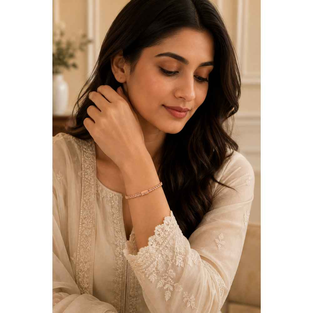Silver Rose-Tone Geometric Link Bracelet - ABR62306