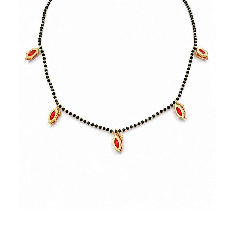 Silver Chain Black Beaded Necklace With Red Accents And Gold-Tone Charms - SGAN10174 side view