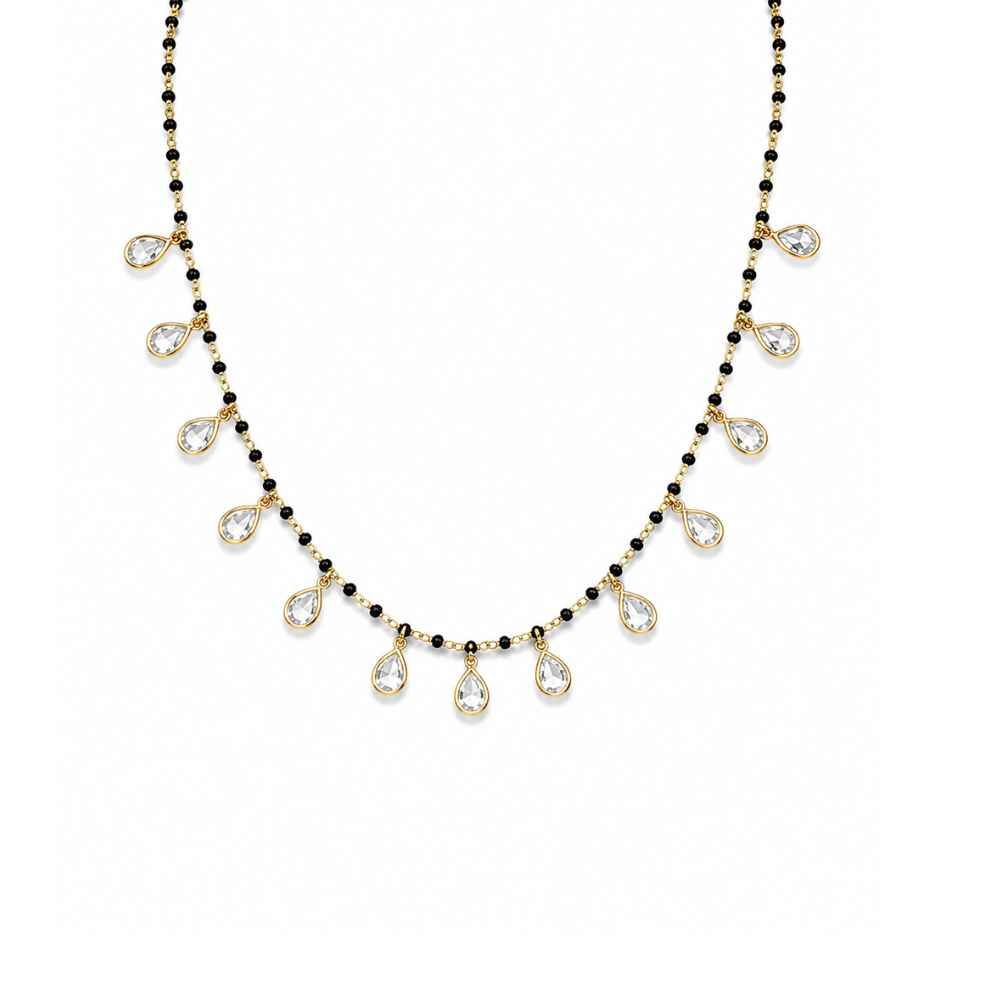 Silver Chain Gold-Tone Black Beaded Teardrop Stone Necklace - SGAN10190 side view