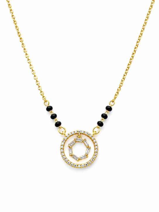 Gold Chain Gold-Tone Circular Pendant Necklace With Black Bead Accents - SGAN10180 front view