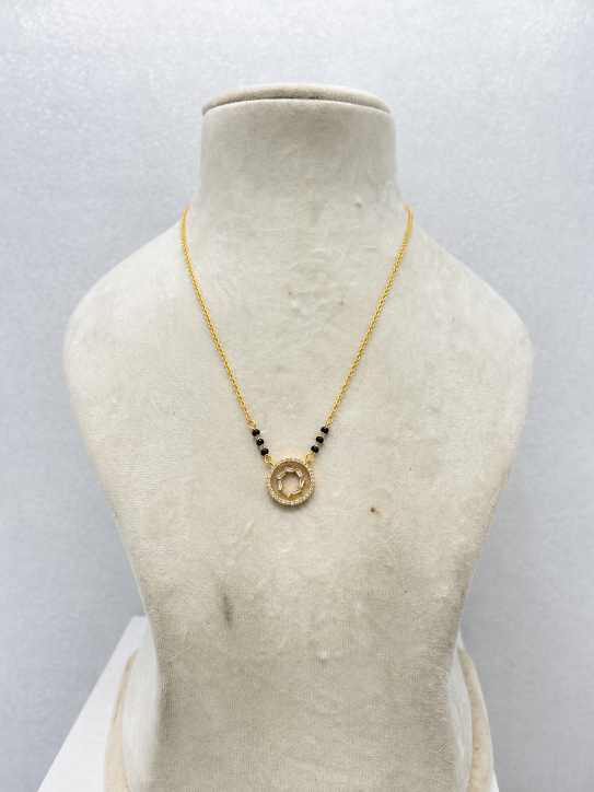 Gold Chain Gold-Tone Circular Pendant Necklace With Black Bead Accents - SGAN10180 detail view