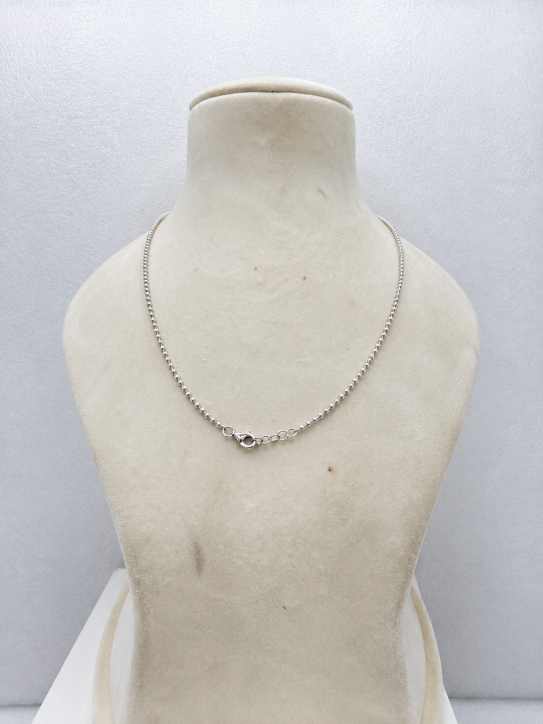 Silver Two-Tone Beaded Chain Necklace - MAL10139 side view