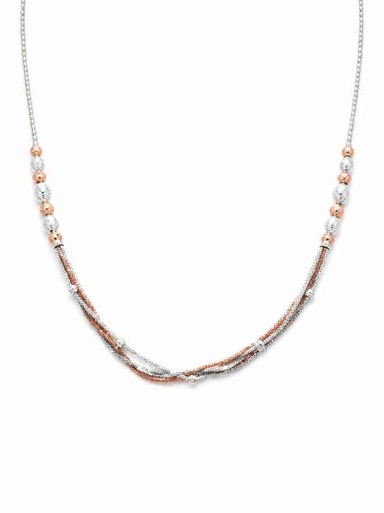 Silver Two-Tone Beaded Chain Necklace - MAL10139 front view