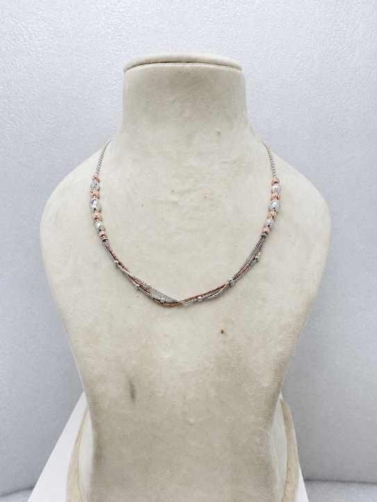 Silver Two-Tone Beaded Chain Necklace - MAL10139 detail view
