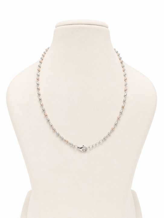 Silver Chain Tricolor Beaded Mala With Silver And Rose-Gold Tone Accents - MAL10142 detail view
