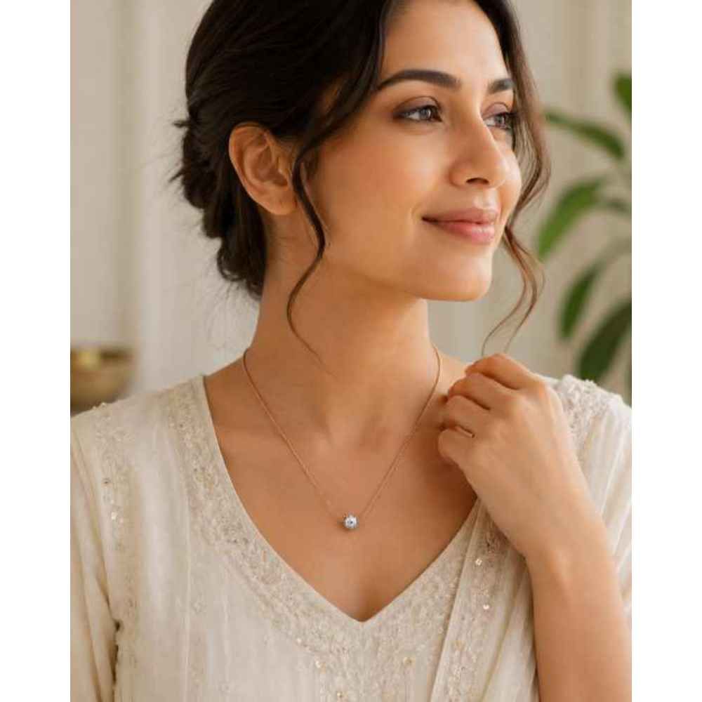 Silver Chain Minimal Rose Gold Tone Mala With Silver-Tone Spherical Bead - MAL10127 close-up view