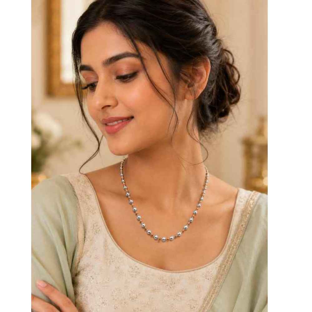 Silver Chain Elegant Two-Tone Beaded Mala - MAL10130 close-up view