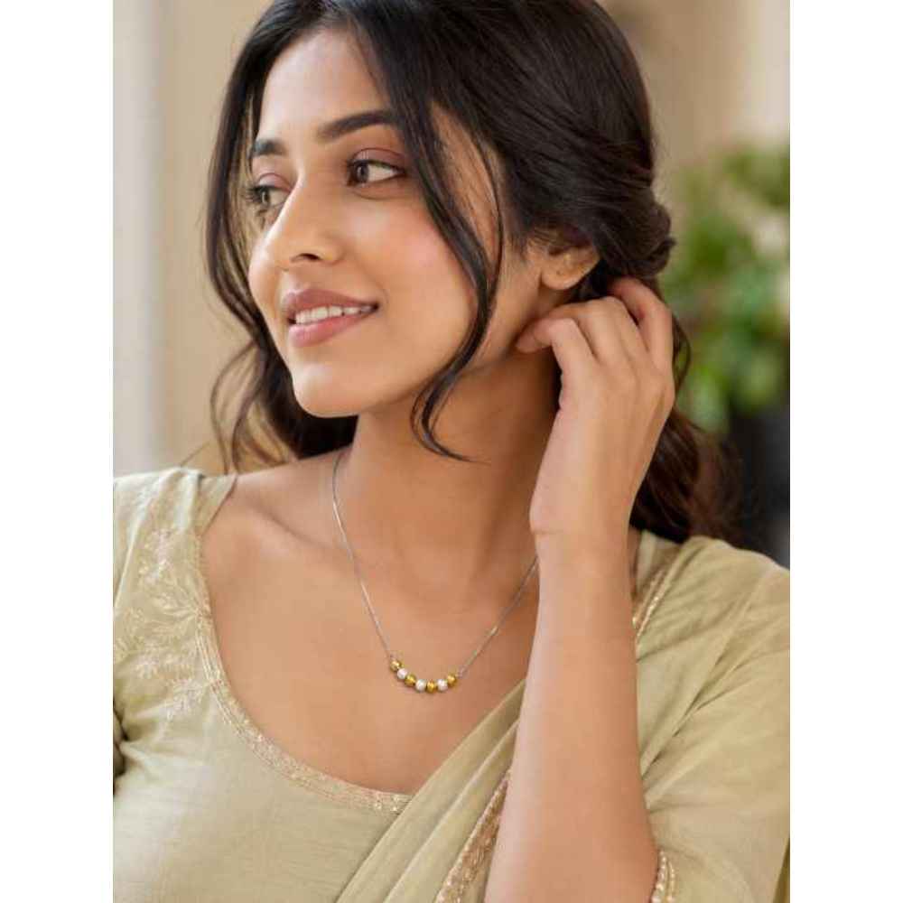 Silver Silver-Toned Delicate Chain Mala Necklace With Extension Chain - MAL10135 close-up view