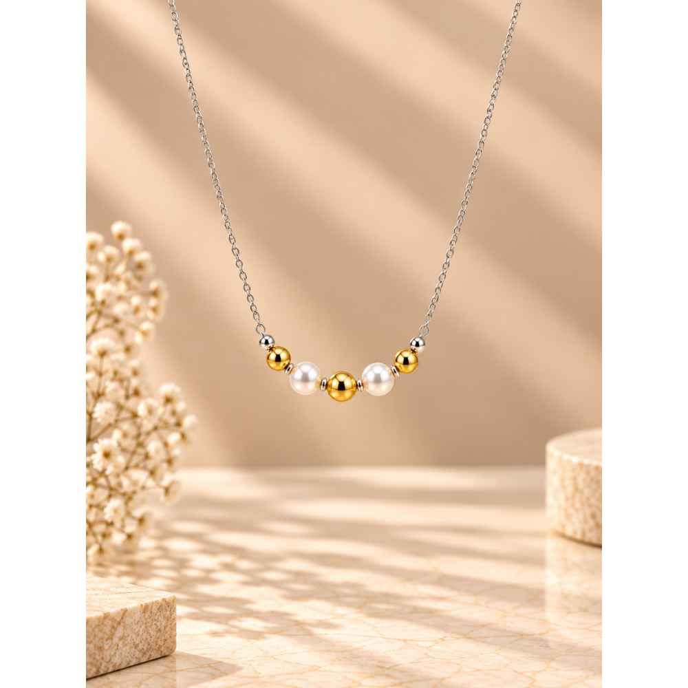 Silver Silver-Toned Delicate Chain Mala Necklace With Extension Chain - MAL10135 detail view