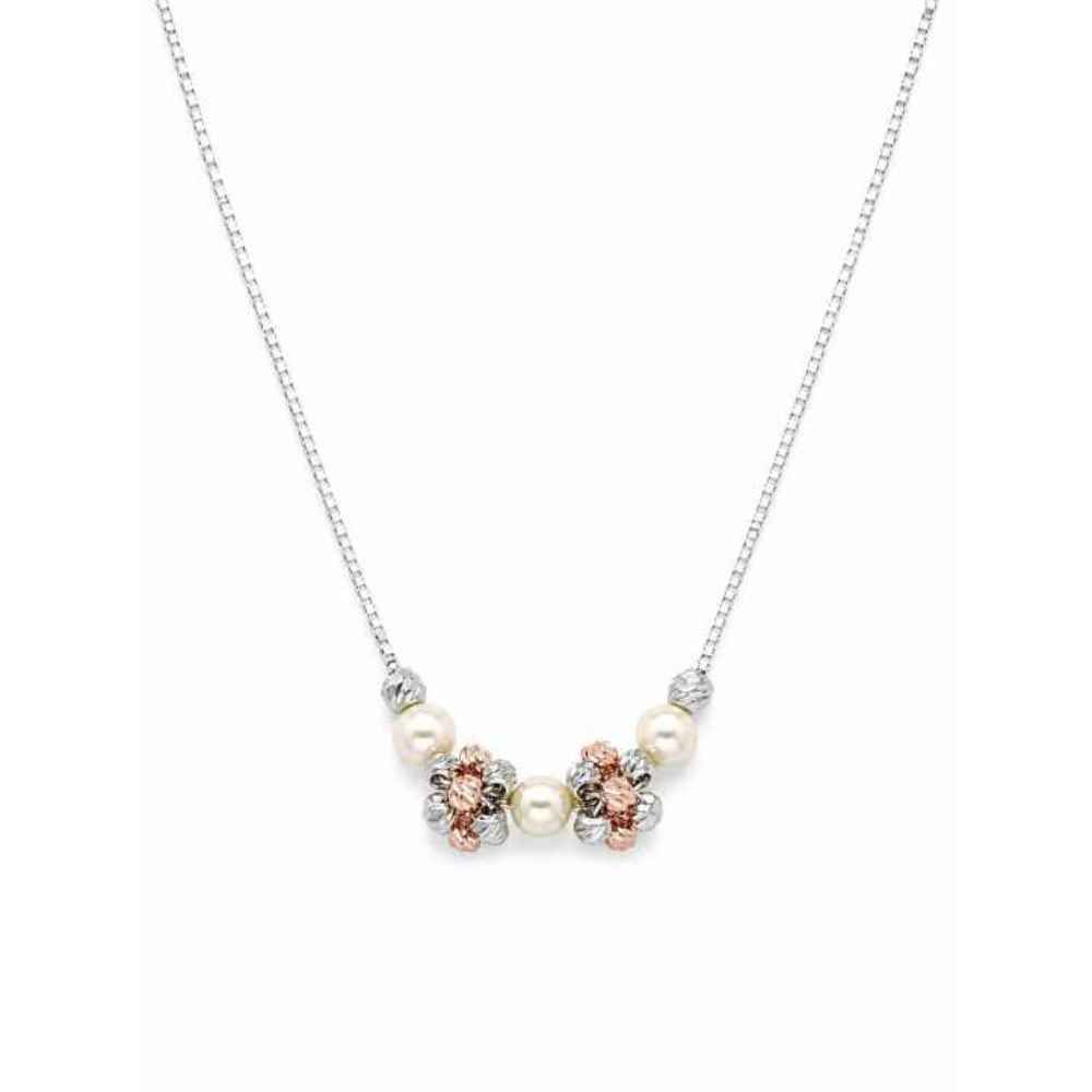 Silver Chain Floral Beaded Mala With Mixed-Tone Detailing - MAL10126 front view