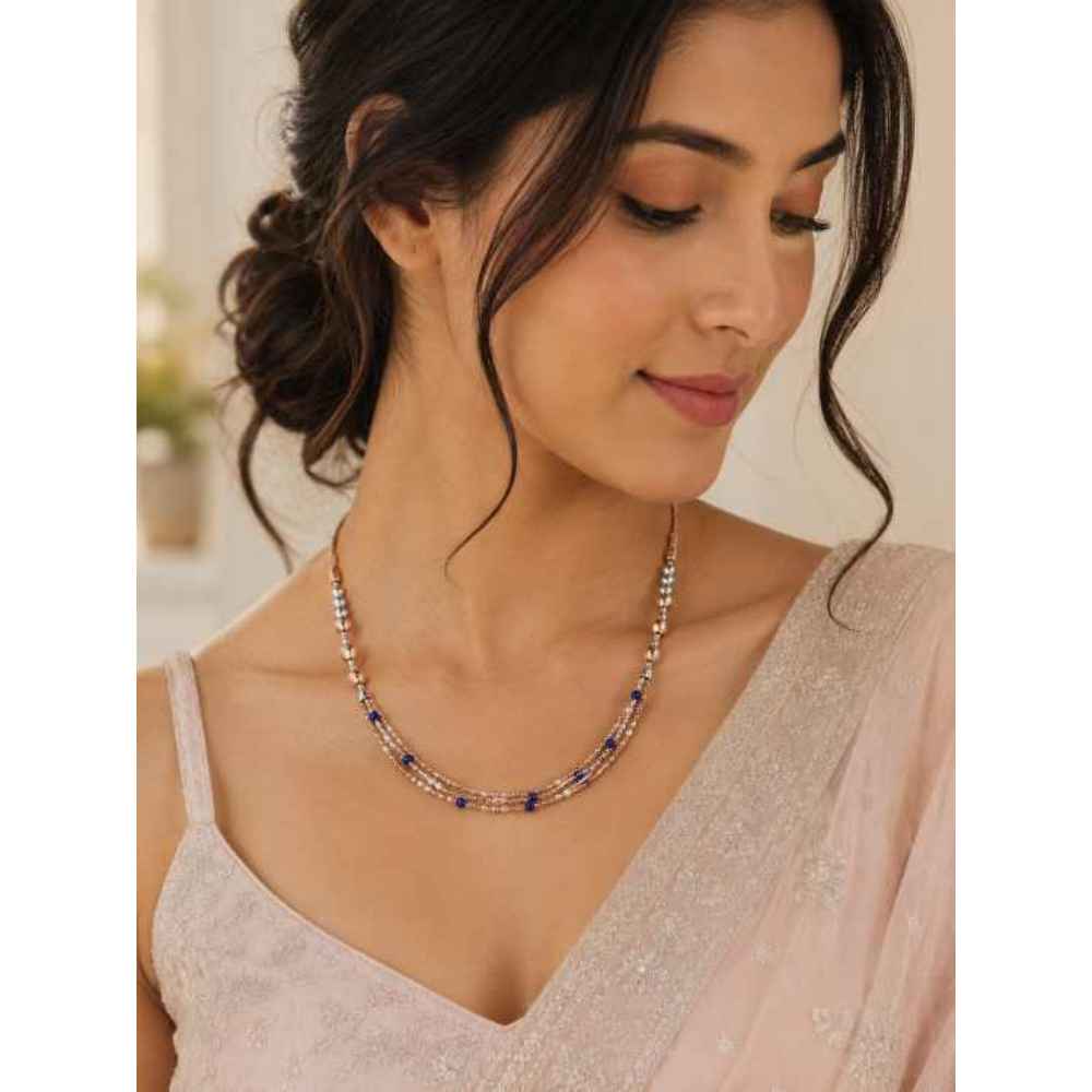 Silver Chain Two-Tone Multi-Strand Beaded Mala With Blue Accents - MAL10140 close-up view