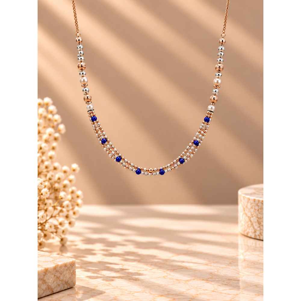 Silver Chain Two-Tone Multi-Strand Beaded Mala With Blue Accents - MAL10140 detail view