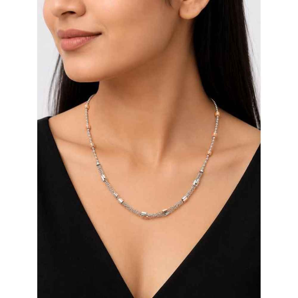 Silver Elegant Mixed-Tone Beaded Mala With Layered Chain Detail - MAL10146 close-up view