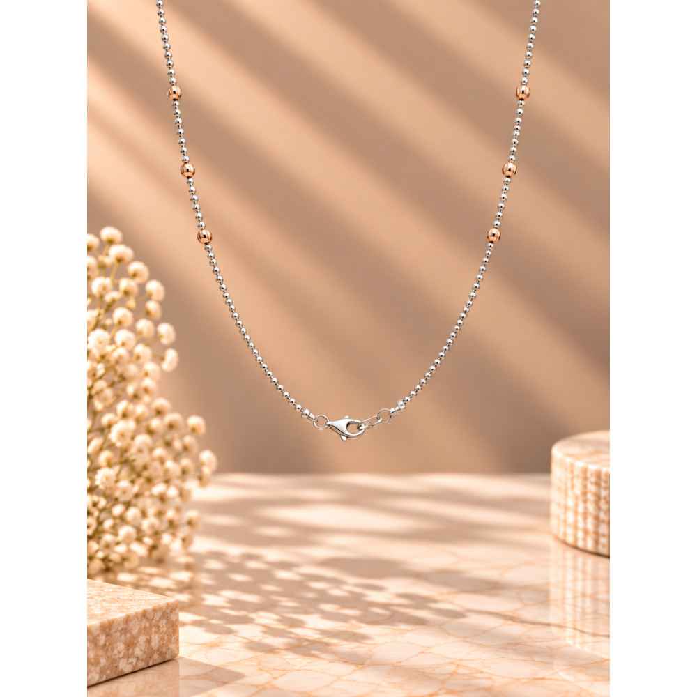 Silver Elegant Mixed-Tone Beaded Mala With Layered Chain Detail - MAL10146 detail view