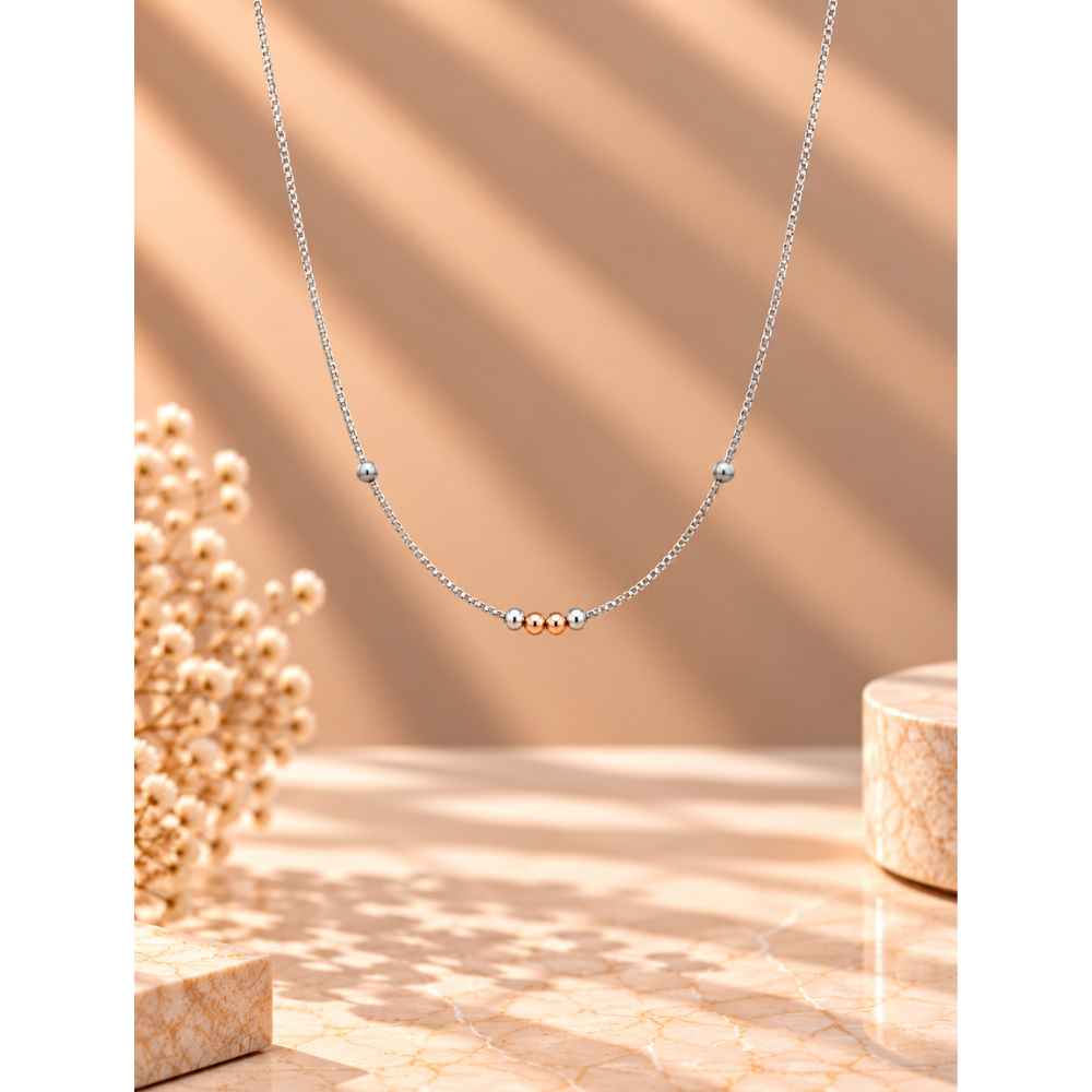 Silver Elegant Two-Tone Beaded Mala With Fine Chain - MAL10143 side view